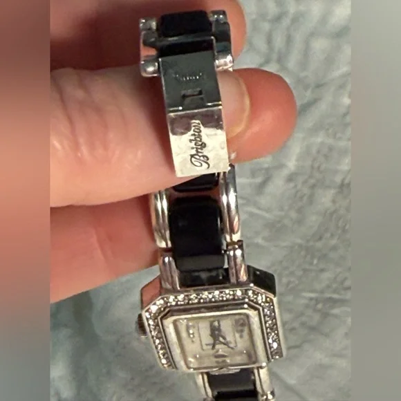 Brighton Encino Crystal Bezel Bracelet Watch Black Silver Japan Quartz - Picture 3 of 8